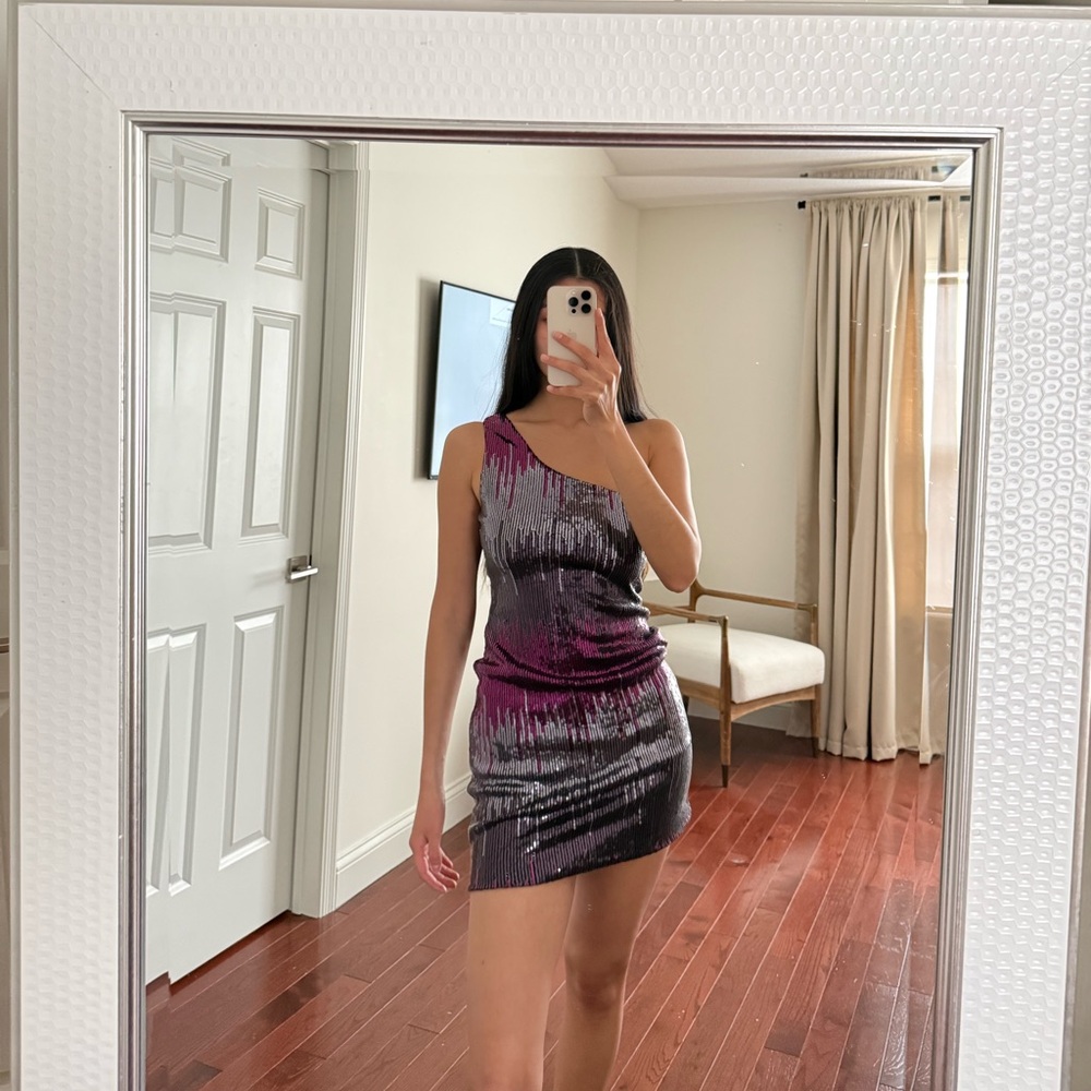 Charlotte Russe One-Shoulder Purple and Silver Sequin Mini Dress